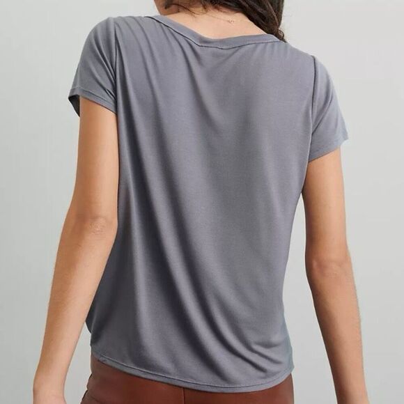 Anthropologie Tiny Satin Front Mixed Print Tie Front Tee Shirt NWT Size Large - Picture 2 of 8